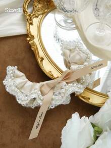 Grinalda Nupcial Personalizada com Nome e Data, com Renda de Pérolas e Laço, Cinto de Grinalda de Casamento Personalizado de Luxo, Faixa de Coxa de Renda Vintage Elegante, Acessórios de Casamento Românticos Feitos à Mão, Presentes de Chá de Panela, Presentes Delicados de Renda para a Noiva - Pérola - Visão 19