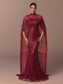 Faeriesty Đầm dạ hội cao cấp dành cho nữ - Đầm maxi đuôi cá lấp lánh đính sequin, thích hợp cho đám cưới, sự kiện thảm đỏ và tiệc nghỉ dưỡng. - Màu Đỏ Sâu - Xem 5