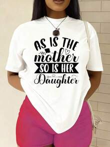 Camisetas de manga corta para madre e hija a juego - Elegantes camisetas blancas de cuello redondo con estampado de corazón y "Mom", el regalo perfecto para conjuntos familiares, cumpleaños y atuendos casuales.blusas para mujer>ropa - Blanco - Ver 1