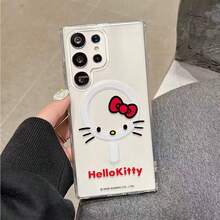 三丽鸥Hello Kitty极简线条艺术手机壳，饰有红色蝴蝶结和醒目的Hello Kitty标志，磁吸透明设计，适用于三星S26 Ultra/S26 Edge/S26 Plus/S26/S25 Ultra/S25 Plus/S25/S25 Edge/S24 Ultra/S24 Plus/S24/S24 FE/S23 FE/S23 Ultra/S23 Plus/S23/S22 Ultra/S22 Plus/S22/A07/A06/A15/A16/A17/A25/A26/A35/A36/A37/A54/A55/A56/A57 女友 - 無色 - 查看 3