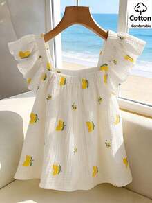 Blusa corta casual de algodón 100% con bordado 3D, cuello cuadrado con volantes en las mangas, camisa floral para uso en tiempo libre y vacaciones, verano - Blanco - Ver 7