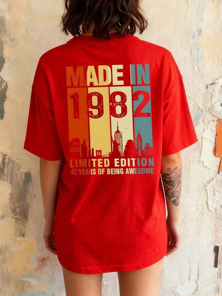 Women's Blouses. Celebrating 1982, A Limited Edition Full Of Grandeur In Vibrant Color Blocks. Women's T-Shirt, 100% Soft And Comfortable Cotton For A Casual Chic And Fun Look. - 紅色的 - 查看 1