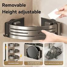 Suction Cup Wall Corner Hanging Rack, Lightweight Aluminum Alloy With Hook Storage Rack, Multi-Function Organizer For Kitchen And Bathroom - Gunmetal Gray Single-layer Strip Bar - View 10