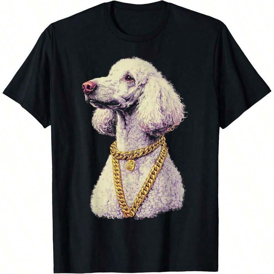 1 Piece Of Vintage Schnauzer Print T-Shirt For All Seasons, 100% Cotton, Single-Sided Print, Round Neck, Short Sleeve, Unisex, Base Layer, 180g Cotton. - 顏色 2 - 查看 1
