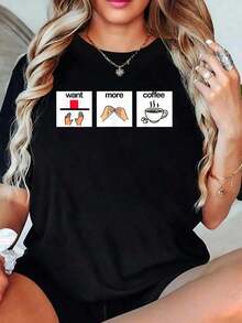 I Want More Coffee Sign Language Speech Pathology AAC Sped Women's T-Shirts - 黑色 - 查看 1
