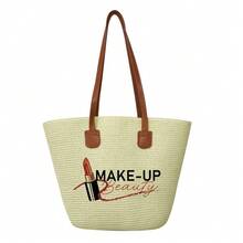 Large Capacity Straw Handbag, All-Match Stylish Leisure Woven Bag - Khaki - View 3