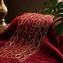 1m 304 Stainless Steel 18K Gold Plated Mixed Paperclip Chain, Oval And Rectangular Links Suitable For DIY Jewelry Making - Chain - View 1