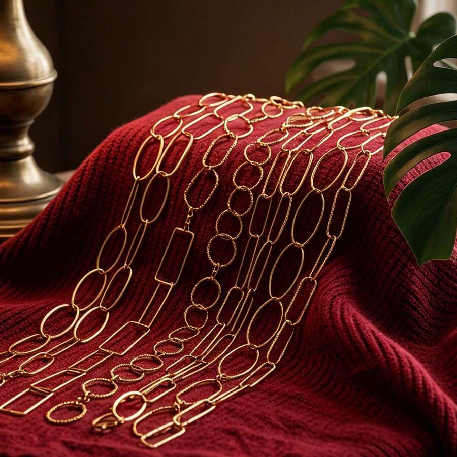 1m 304 Stainless Steel 18K Gold Plated Mixed Paperclip Chain, Oval And Rectangular Links Suitable For DIY Jewelry Making - Chain - View 1