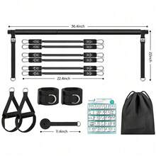 Yoga Pilates Fitness Stretching Bar Set (beinhaltet Push-Pull-Stange und 6 Widerstandsbänder) - Konzipiert für Pilates, Krafttraining, Rehabilitation und Heimfitness; tragbar und verstellbar - ideal für Ganzkörper-Workouts, Physiotherapie und Heim-Fitnessstudios. - A - Übersicht 3