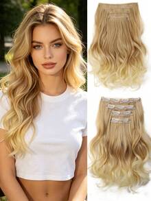 4 piezas Extensiones de cabello rizadas de 16 pulgadas con clip, peluca corta rizada invisible natural, adecuada para mujeres - Multicolor - Ver 16