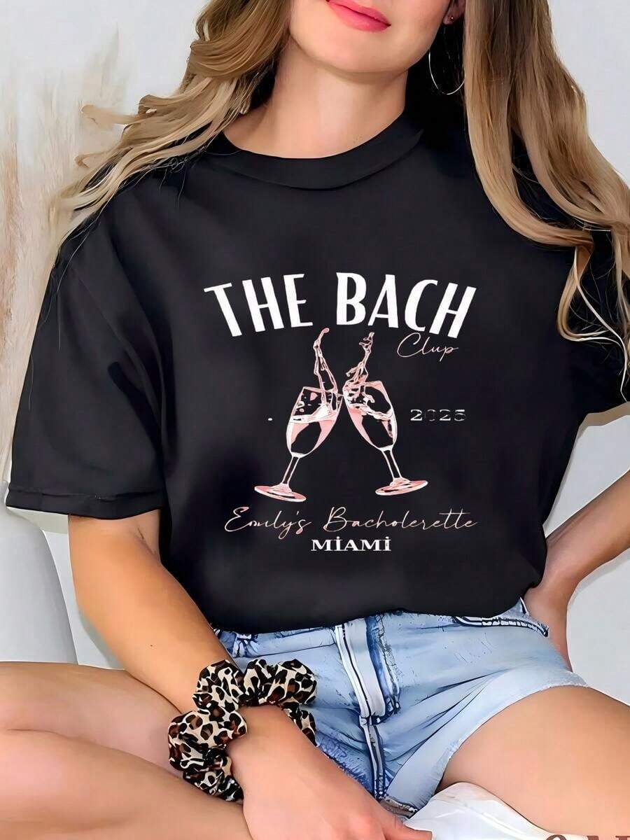 Women's Bachelorette Party T-Shirts, Bach Club T-Shirts, Social Club T-Shirts, Bachelorette Party T-Shirts, Bachelorette Party T-Shirts 1717, T-Shirt - 黑色 - 查看 1