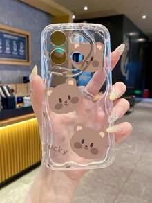 1pc Fashionable TPU Material Phone Case With 3 Bear Head Elements, Milky Wavy Pattern, Thick Shockproof Precise Cutout Lens Protection, Compatible With IPhone/ Galaxy/Transsion, Ideal Choice For Fashion Lovers With Minimalist Design - Clear - View 6
