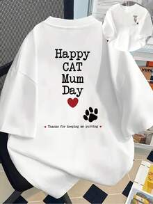 New Short-Sleeved T-Shirt, 180g Weight, % Cotton, With Front And Back Print - Happy Mum Day - Fashionable Printed T-Shirt For Women, Short-Sleeved, Suitable For All Seasons, Modern Clothing - Can Be Worn As A Base Layer In Spring And Autumn Or Alone In Summer, Unisex. - 白色 - 查看 7
