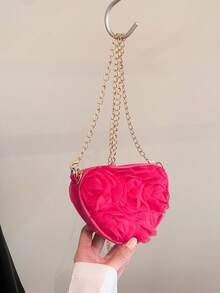 3D Lace Flower Heart Bag, Sweet Unique Multi-Purpose Chain Shoulder Crossbody Bag - Hot Pink - View 6
