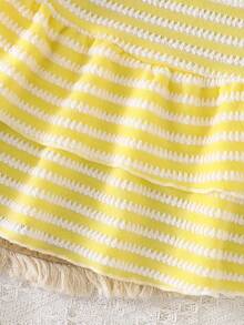 Girls' Summer 2 Pieces Set: Camisole Top And Skirt, Vacation Style, Casual, Daily Wear, Textured Fabric, Soft & Skin-Friendly, Starfish Decor, Fits Ages 4-7 - Yellow - View 6