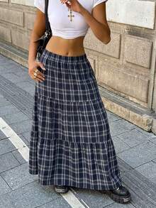 Women's Casual A Line Long Plaid Polyester Skirt With Slight Stretch Fabric Perfect For Everyday Wear - Multicolor - View 2