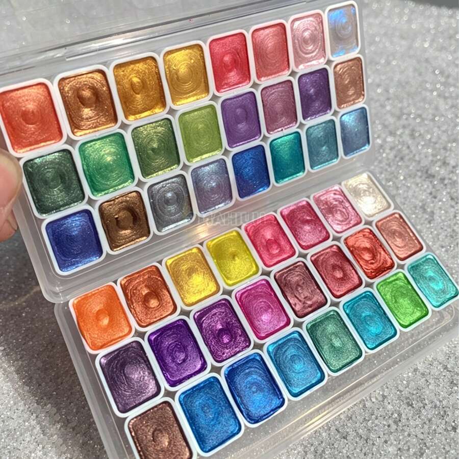 24色高级珠光水彩颜料套装 - 艺术家金属闪光调色盘,水彩颜料,美术用品 - 套裝 - 查看 1