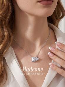MADEONE 1件925纯银优雅长方形心形吊坠项链，适合办公室时尚佩戴，风格优雅，现代配饰 - 長方愛心 - 查看 2