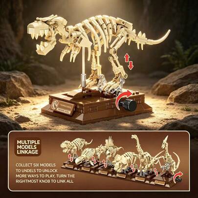 6pcs Skeleton Dinosaur Toys, Creative Mechanical Design With Rotatable Joints For Dinosaur Movement, Fun Stress Relief Assembly Toys With Bone Texture And Scary Atmosphere, Suitable As Christmas, Easter, Birthday Gifts For Boyfriend, Desktop Decor For Men