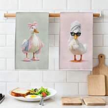 2pcs Funny Posh Duck Pattern Kitchen Towels, 40*60cm Soft Microfiber Material, Suitable For Home, Kitchen, Restaurant, Outdoor Camping, Tabletop Cleaning, Dish Drying, Gifts - Multicolor - View 4