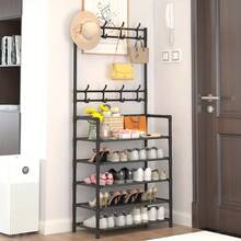 Multi-Layer Metal Clothes Rack With Shoe Rack And 8 Hooks, Multifunctional Storage Organizer For Hallway, Reinforced Steel Frame Suitable For Living Room, Dorm - Heavy Duty Clothing And Shoe Storage - Multicolor - View 4
