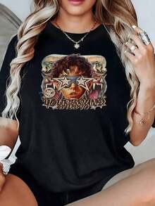 100% Cotton. Graphic Depicting Inner Feminine Strength Surrounded By Protective Beast Figures And Mystical Symbols Evoking Courage And Freedom. Women's 100% Cotton T-Shirt, Soft And Comfortable For Everyday Wear. Women's Simple Solid Color T-Shirt, Loose And Slim Fit Casual Short Sleeve - 黑色 - 查看 11