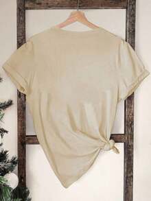 1 Women's T-Shirt - Heather Grey With Heart Print, Soft Casual T-Shirt For Everyday Wear, Sizes S-XXXL - Perfect For Everyday Wear And Special Occasions. 180g - Versatile 100% Cotton Women's Casual T-Shirt - Easy To Match Basic. - 杏色 - 查看 2