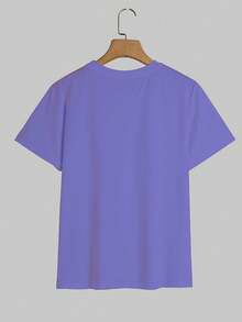 Simple, Casual And Versatile T-Shirt With English Letter Print, Short Sleeves And Round Neck. - 紫色 1 - 查看 2