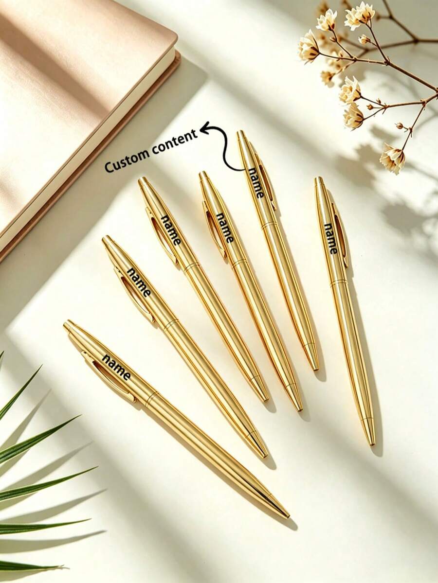 20/50支装定制细尖金色圆珠笔,1.0mm黑色墨水金属圆珠笔,高端商务礼品,适合返校、办公用品、节日礼品 - 套裝 - 查看 1
