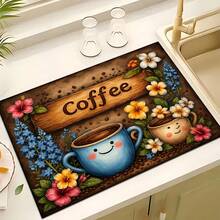 1pc Coffee Pattern Printed Absorbent Dish Drying Mat, Espresso Machine Countertop Absorbent Mat, Sink Drainage Mat, Soft Faucet Absorbent Mat, Bathroom Sink Cup Mat, Kitchen & Bathroom Accessories - Multicolor - View 3