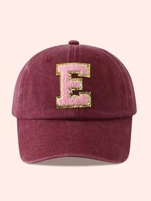 1pc Kids Burgundy Letter Baseball Cap, Sun Hat For Boys And Girls, Suitable For Outdoor And Daily Use - Pink Gold Label - Wine Red Washable Cap - View 53