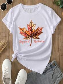 Soft, Breathable, And Lightweight For All-Day Comfort. Women's White T-Shirt With A Maple Leaf Print And Pink Text For Autumn - Short-Sleeved Crew Neck Tee, Soft And Casual, With Red And Orange Fallen Leaves And A "Still Nature" Design. Regular H-Line Fit, Machine Washable, All-Season Style, Suitable For Autumn, Winter, Christmas, And Birthdays. Classic Crew Neck With A Relaxed Fit That Flatters All Body Shapes And Is Easy To Pair With Jeans, Shorts, And Leggings. - 白色 - 查看 6