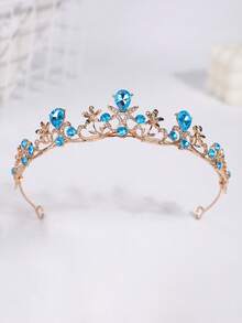 1 chiếc vương miện cô dâu bằng hợp kim thanh lịch, phù hợp cho đám cưới, tiệc tùng, hoặc làm phụ kiện đội đầu cho nữ hoàng/công chúa. - Màu xanh nhạt - Xem 2
