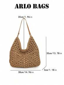 Questa borsa a spalla intrecciata è un must-have per le vacanze estive. Con il suo interno spazioso, il design traforato e le maniglie in pelle, è perfetta per le gite in spiaggia, lo shopping e i weekend fuori porta, rendendola una scelta ideale per gli appassionati di viaggi. - Cachi - Visualizzare 2
