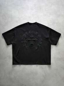 Camiseta de manga corta con cuello redondo para mujer, casual, a la moda, estampada, para verano. - Negro - Ver 3