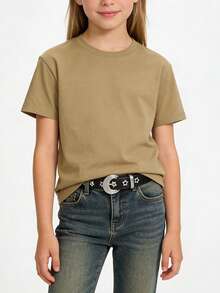 1pc Kids Black PU Eyelet Belt, Personalized Sweet Cool Style, Unisex Leather Belt, Versatile For Daily Wear - Black - View 12