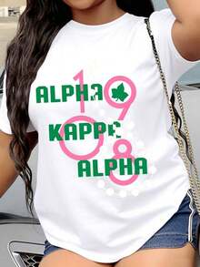 Alpha 1908 Women's T-Shirt, Sorority T-Shirt For Women With Greek Letter Design In Pink And Green, Perfect For Sorority Events And Celebrations - White - View 7
