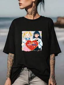 180g T-Shirt With A Lovely Design For Couples - Soft And Comfortable, Perfect Gift For Valentine's Day, Family Gatherings And Team Building Activities - Ideal For Couples, Friends And Group Outings. - 黑色 - 查看 1
