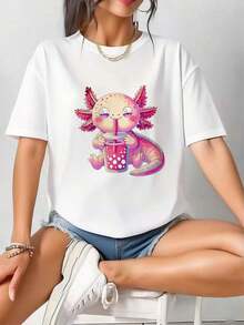 Axolotl-Bubble-Boba-Tea-Cute-Kawaii-Axolotl-T-Shirt - 白色 - 查看 5