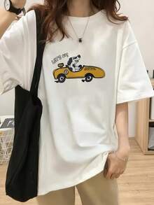 Made In Japan, Spring/Summer Cotton, Round Neck, Loose Fit, Versatile, Simple, English Print Short-Sleeve T-Shirt - White - View 1