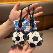 1pc Mini Cute & Energetic Football Style PU Leather Keychain, Cartoon Black & White Football Figurine Zinc Alloy Keyring - Multicolor - View 1