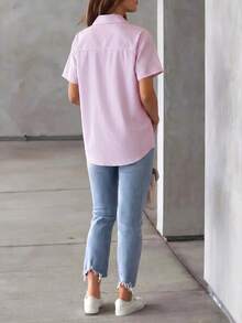 Blusa de mujer con rayas, blusa casual de manga corta, de verano - Rosa - Ver 2