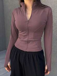 de forro polar de ajuste ceñido con cuello alto de unicolor para mujer, otoño e invierno - Rojo violeta - Ver 5