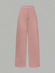 Pantalones acampanados de cintura alta con bolsillos de unicolor, de ajuste holgado, para mujer, para primavera y otoño - Rosa - Ver 2