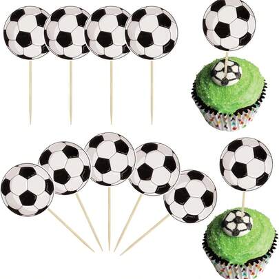 Bộ 6/30 phụ kiện trang trí bánh cupcake hình quả bóng đá, trang trí bánh cupcake chủ đề quả bóng đá đen trắng, trang trí bánh kem hình quả bóng thể thao, phù hợp cho tiệc sinh nhật chủ đề bóng đá, tiệc World Cup và lễ kỷ niệm của đội bóng, hoàn hảo để trang trí bánh cupcake và bàn tráng miệng, cần thiết cho bánh kem tiệc bóng đá, màu sắc/kiểu dáng ngẫu nhiên.