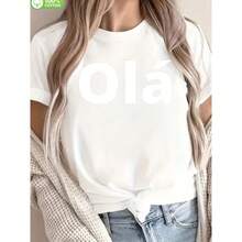 Casual T-Shirt With Print, Round Neck, Wave Design, Comfortable And Loose Fit, Ideal For Men And Women, 100% Cotton, Soft And Lightweight - [白色的] - 查看 5