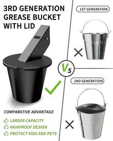 Grease Bucket With Lid & Silicone Liner, Upgraded Grill Accessories, Drip Bucket Traeger Smokers & Grills Compatible With Traeger, Pit, Z Grills, Recteq, And More - 1 - 查看 4