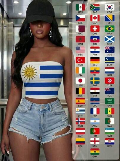 Blusa corta sin mangas con estampado de la bandera de Uruguay, adecuada para el verano y las vacaciones de verano, linda blusa de la Copa Mundial para damas