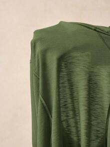 Camiseta casual de mujer de manga corta y cuello en V de unicolor holgada - Verde militar - Ver 7