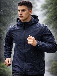 Men's Waterproof Windbreaker With Removable Hood, Sportswear For Gym Or Running - Black - View 2